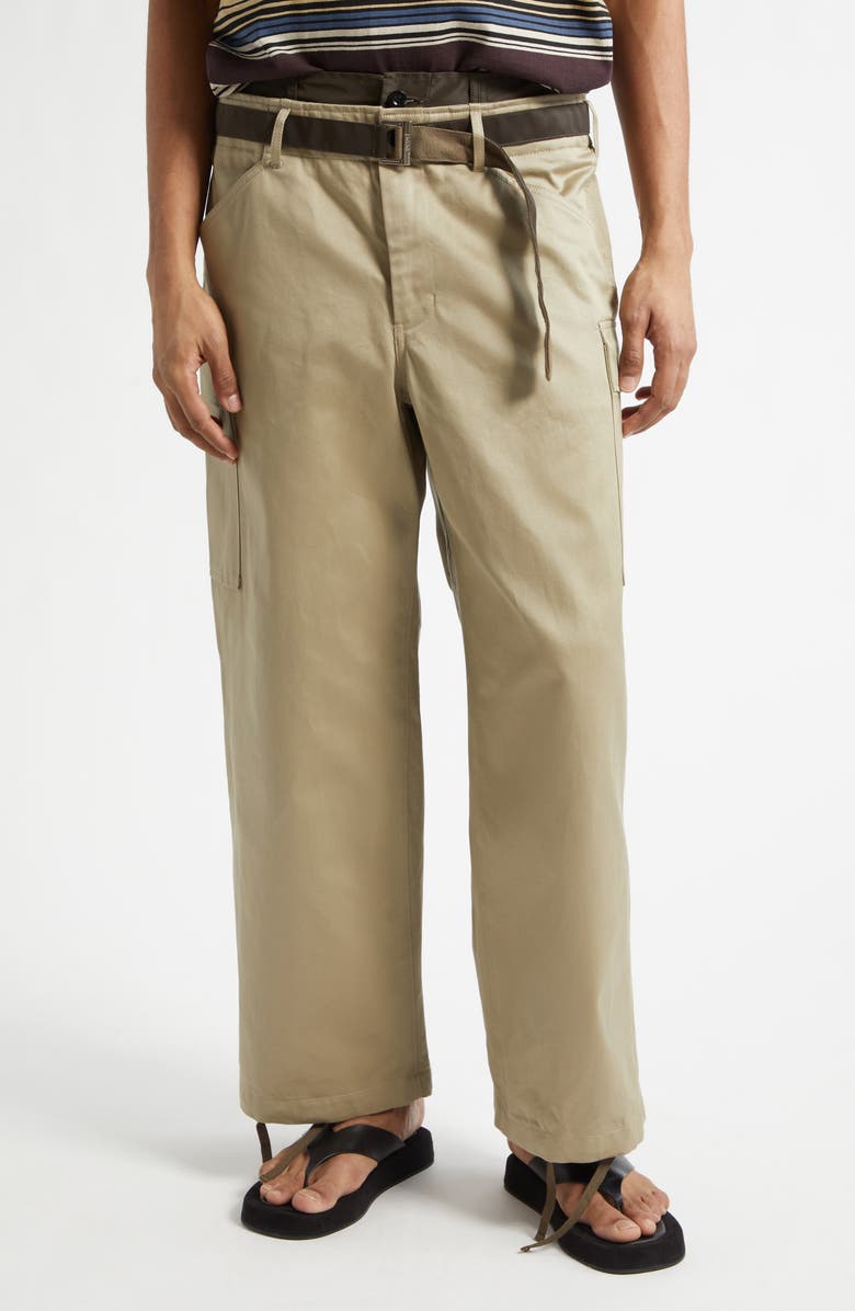 Sacai Extended Waist Cotton Chino Straight Leg Cargo Pants, Main, color, Beige