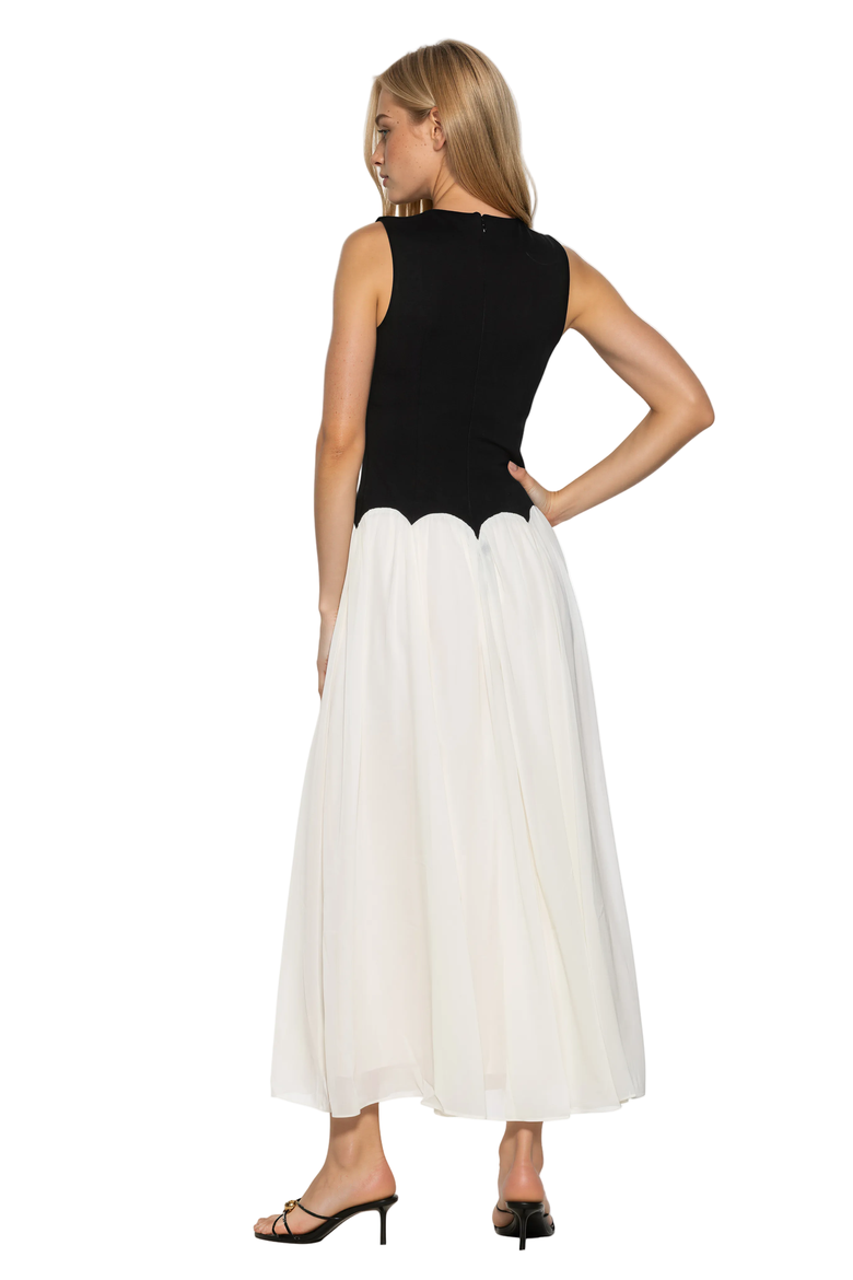 Emilia Crewneck Dropped Waist Dress, Alternate, color, Black/White