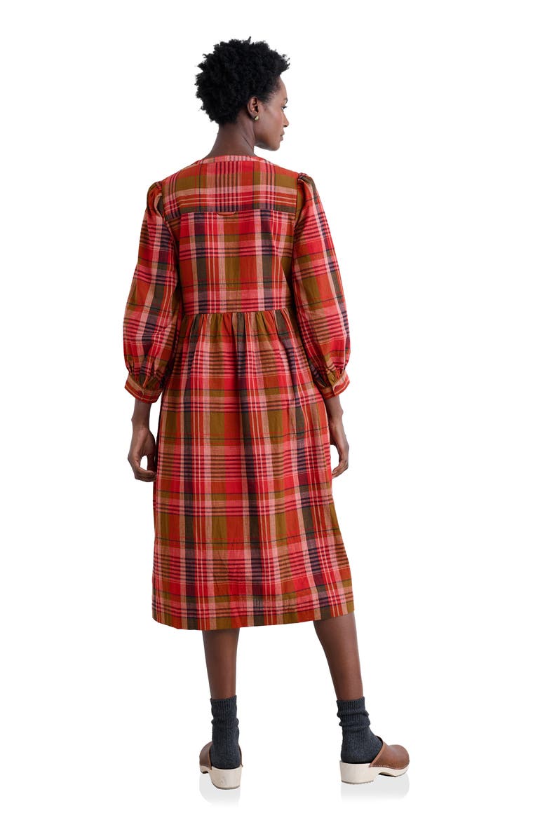 Trenkan Plaid Long Sleeve Organic Cotton Midi Dress, Alternate, color, SPRING SQUALL SQUASH