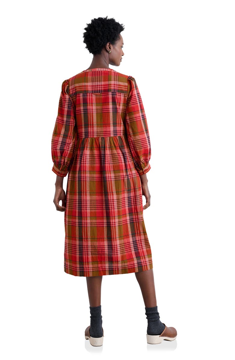 Seasalt Cornwall Trenkan Plaid Long Sleeve Organic Cotton Midi Dress, Alternate, color, Spring Squall Squash