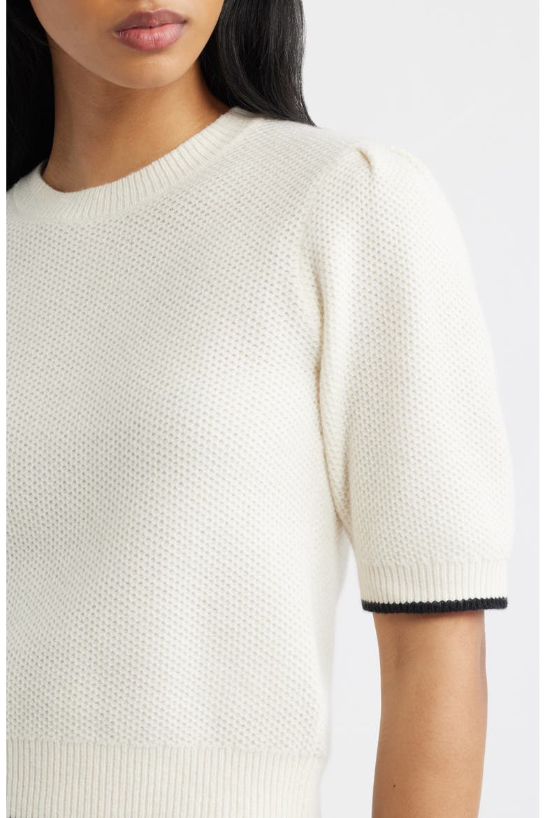 Puff Sleeve Textured Sweater, Alternate, color, IVORY WITH BLACK TIPPING
