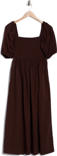Puff Sleeve Smocked Midi Dress