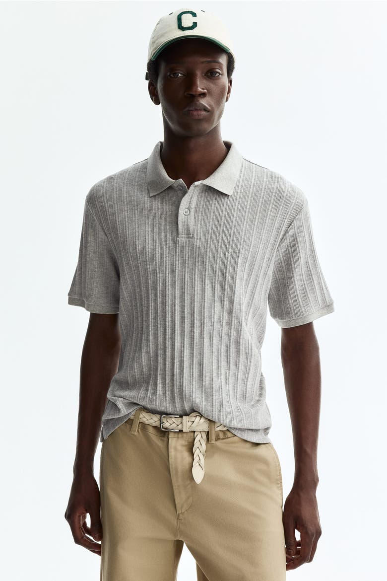 Slim Fit Textured Jersey Polo Shirt, Main, color, Light gray melange