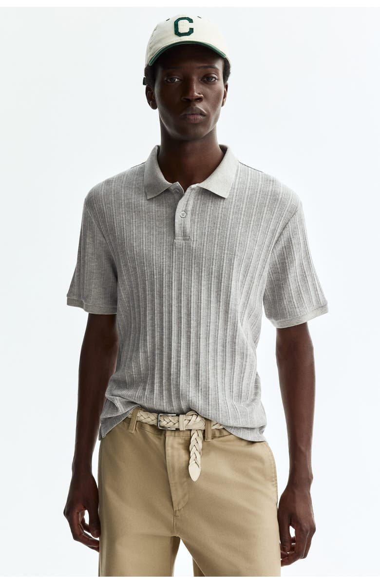 H&M Slim Fit Textured Jersey Polo Shirt, Main, color, Light Gray Melange