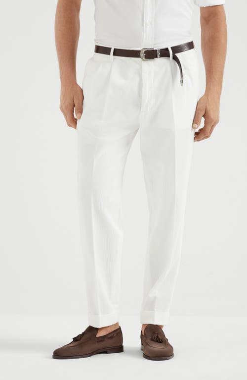 Brunello Cucinelli Pleat-front Cotton Trousers In Snow