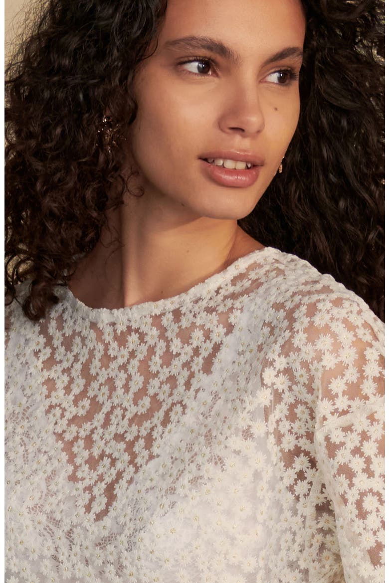 Floral Mesh Boxy Top, Alternate, color, WHITE