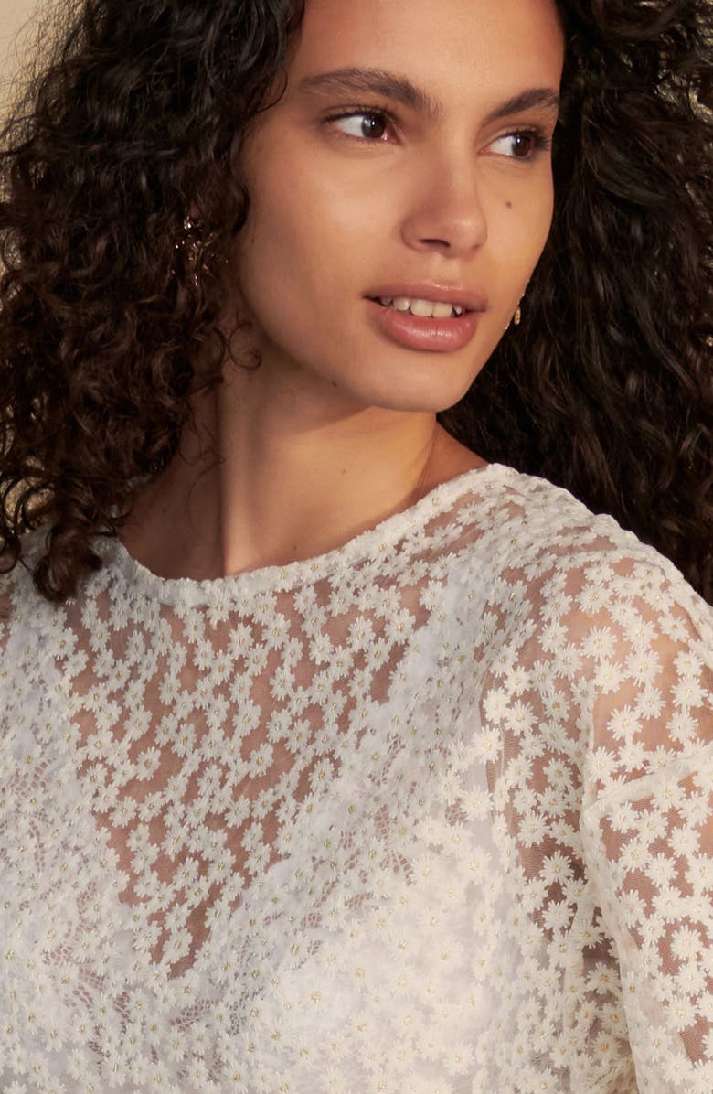 NEXT Floral Mesh Boxy Top, Alternate, color, White