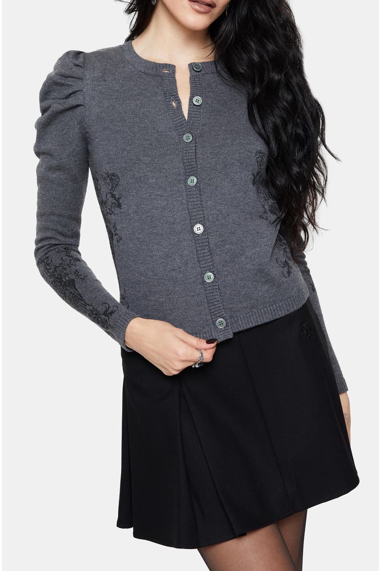 Nia Puff Sleeve Arch Knit Cardigan, Alternate, color, Grey