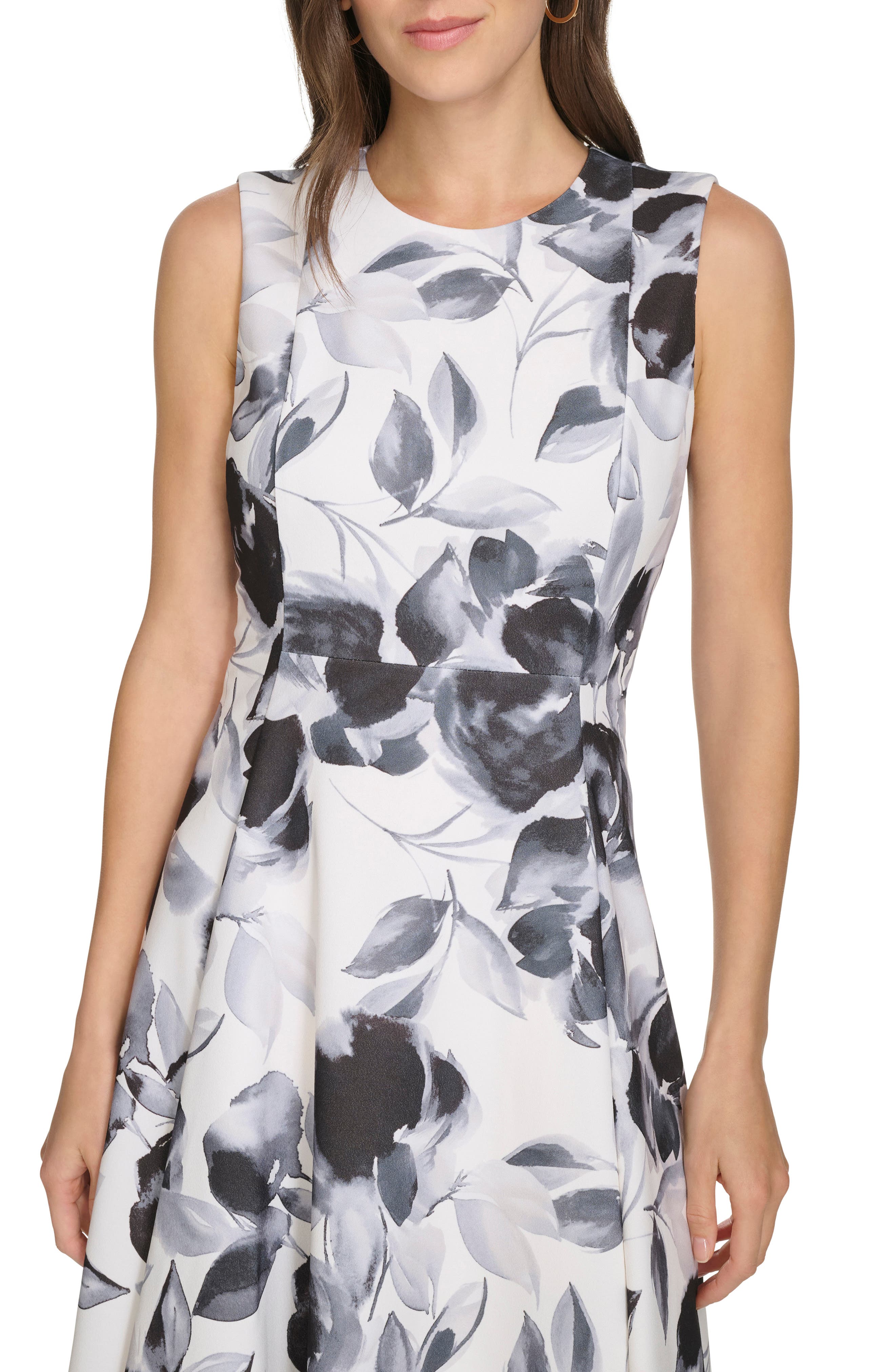 dkny printed tie neck midi dress