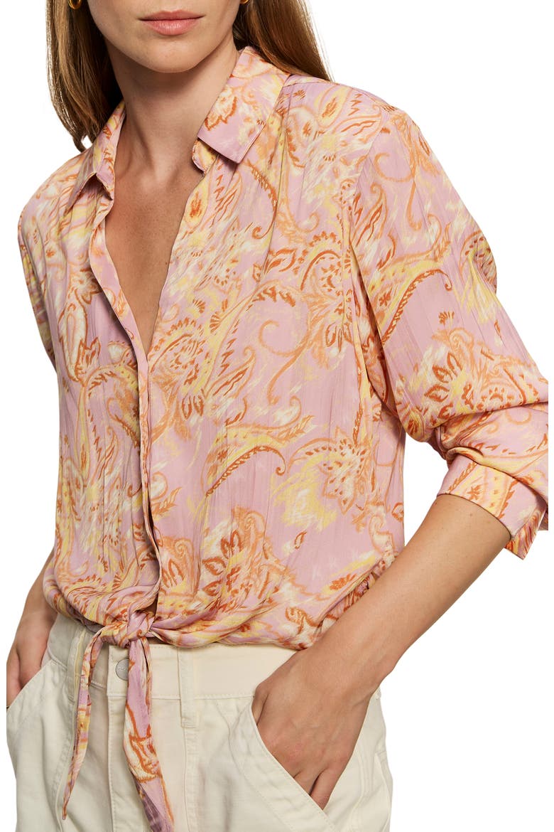 Lover Print Tie Hem Crop Sateen Shirt, Alternate, color, WHIMSY WHIM