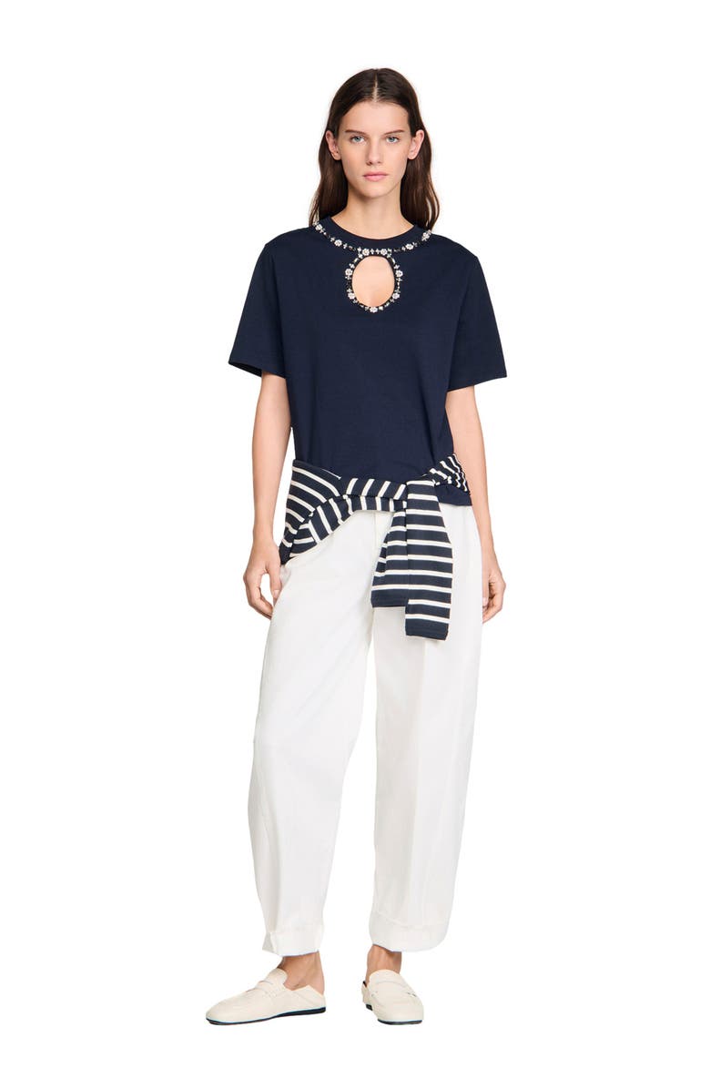 SANDRO Rhinestone openwork T-shirt, Alternate, color, Navy Blue