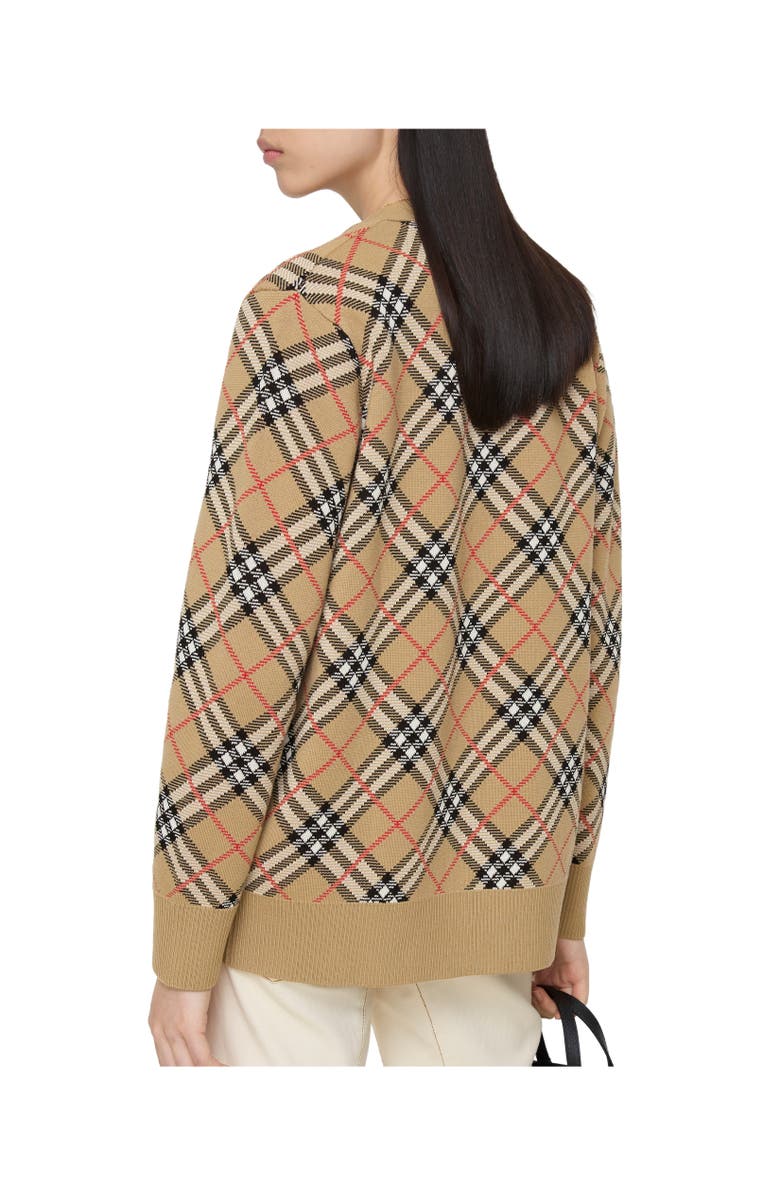 Burberry Check Cotton Wool Cardigan, Alternate, color, Sand Beige
