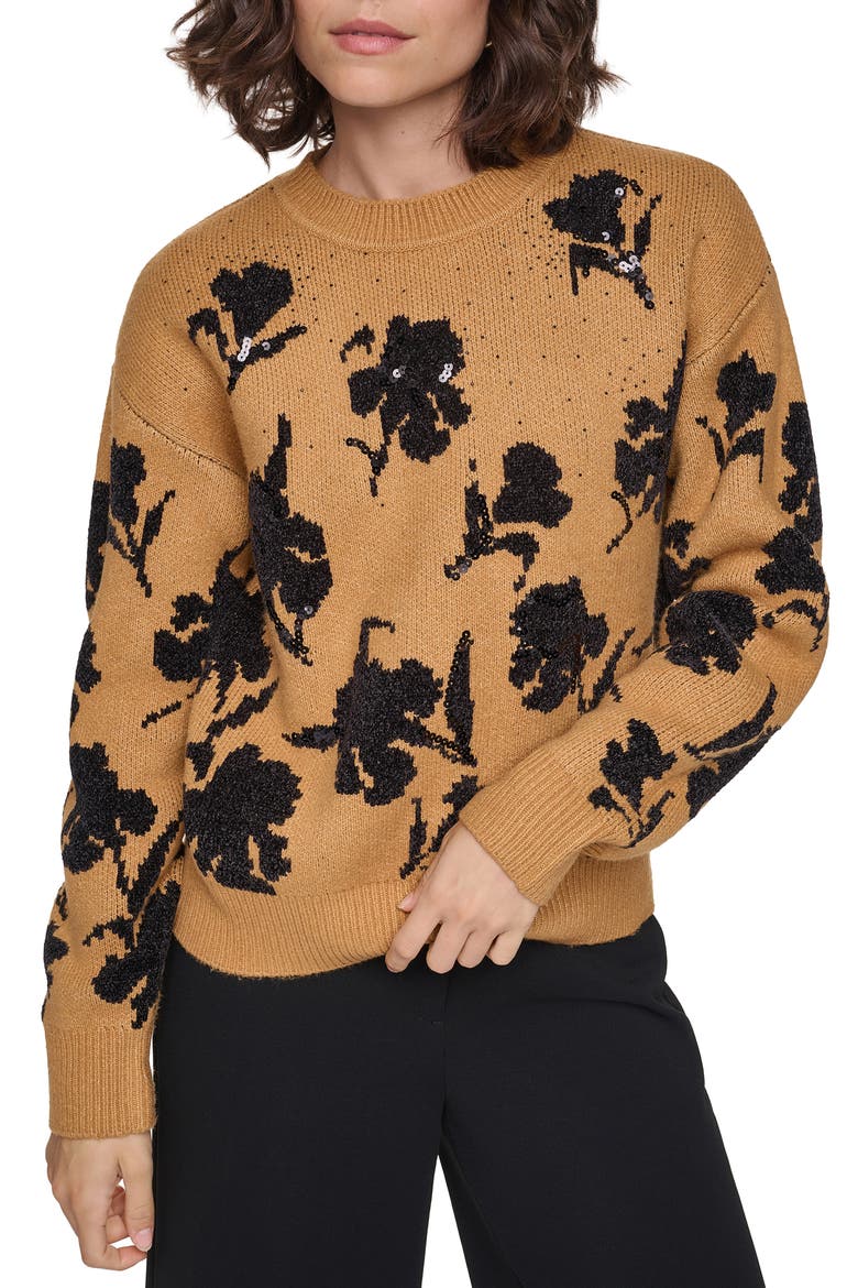 Floral Sequin Sweater, Main, color, METAL BRONZE
