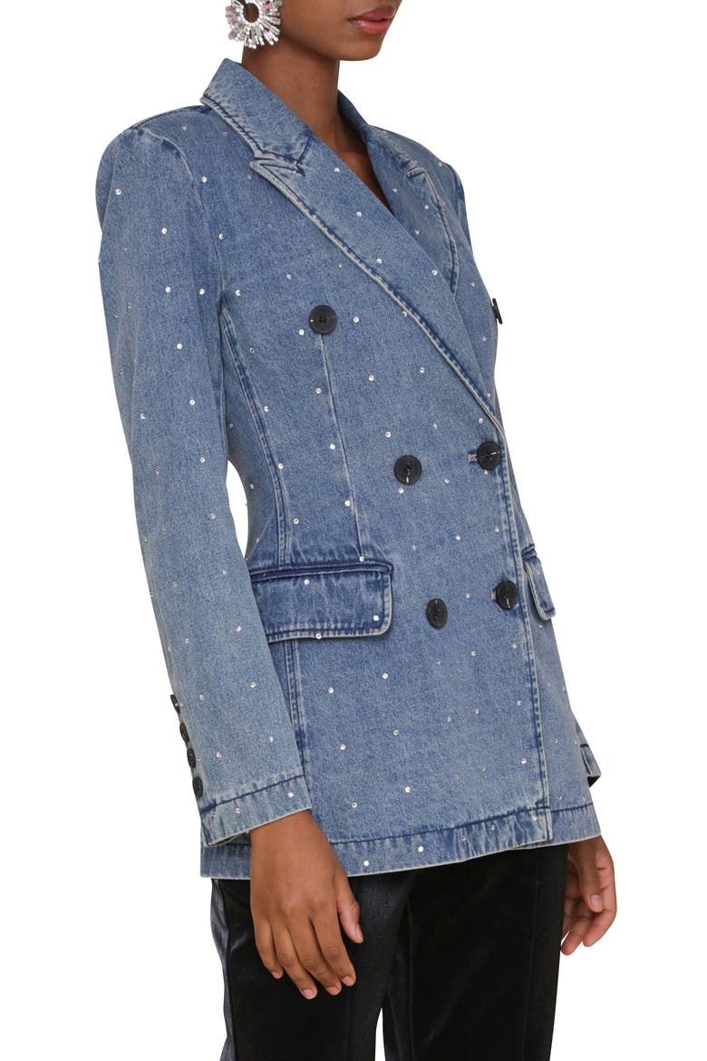 Double Breasted Denim Blazer, Alternate, color, MED BLUE WITH RHINESTONES