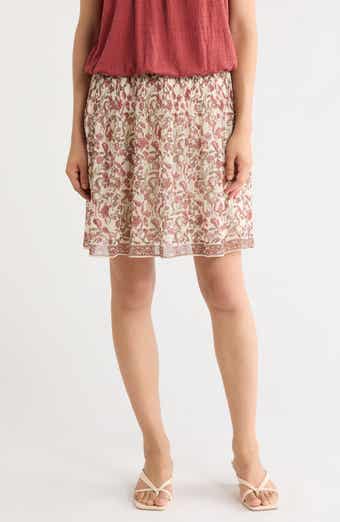 Smocked Print Miniskirt