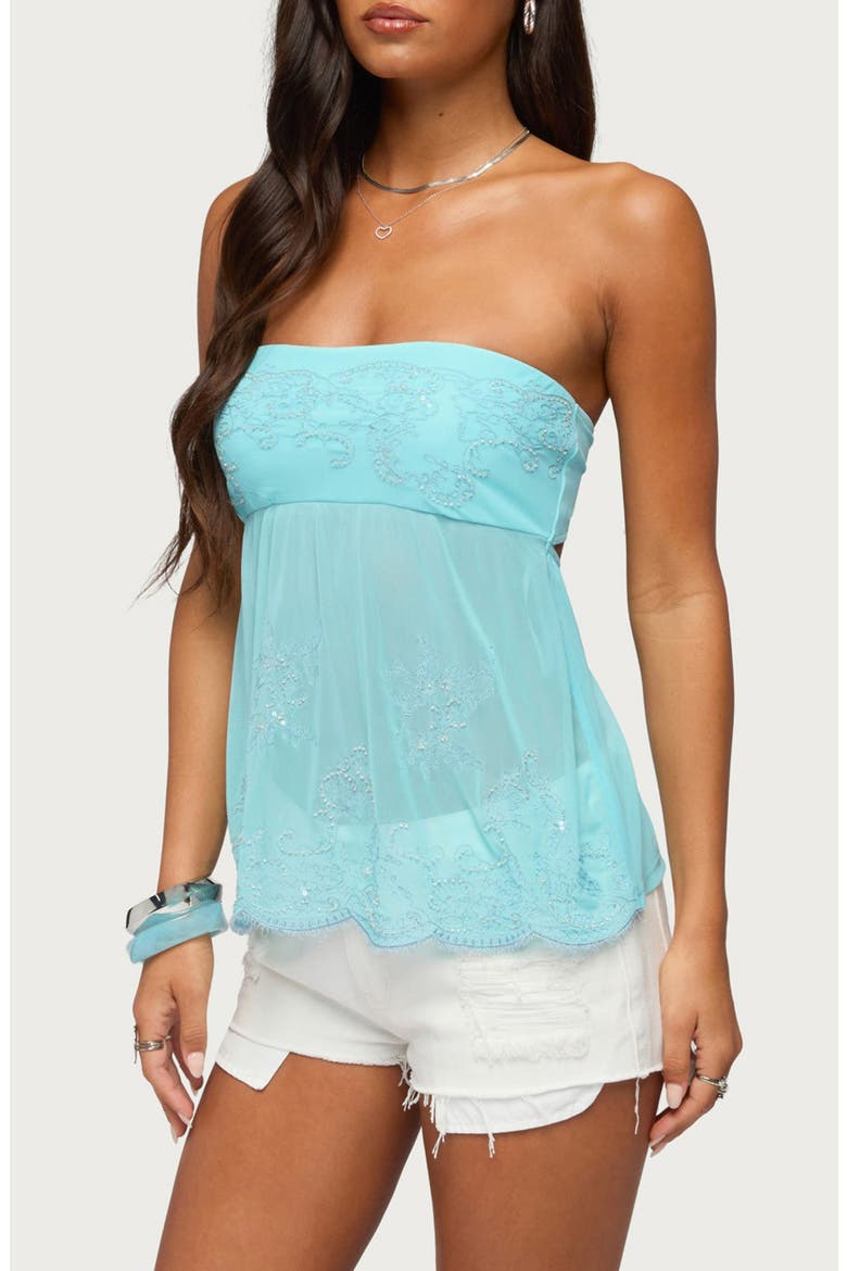 Corra Rhinestone Lace Strapless Top, Alternate, color, AQUA