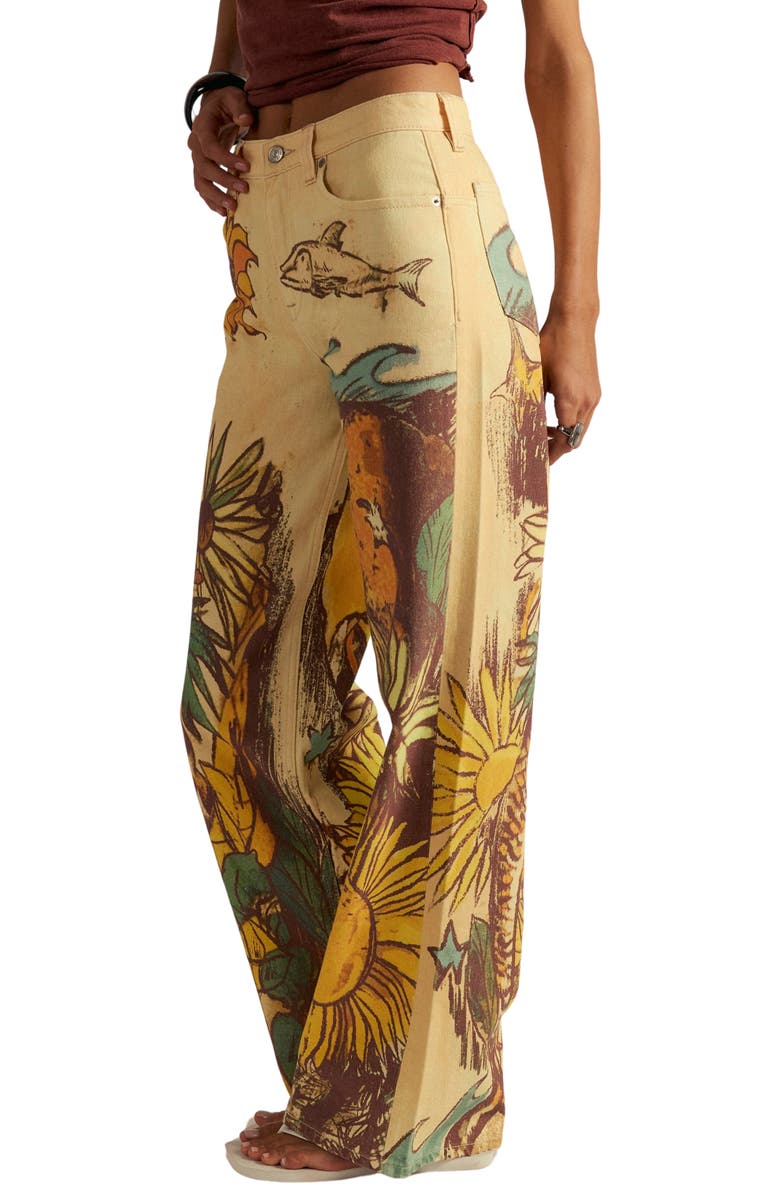 Free People Illusions Slouchy Straight Leg Jeans, Alternate, color, Beach Scene