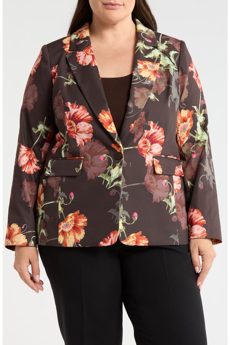Print Sateen Blazer, Alternate, color, ESPRESSO FLORAL