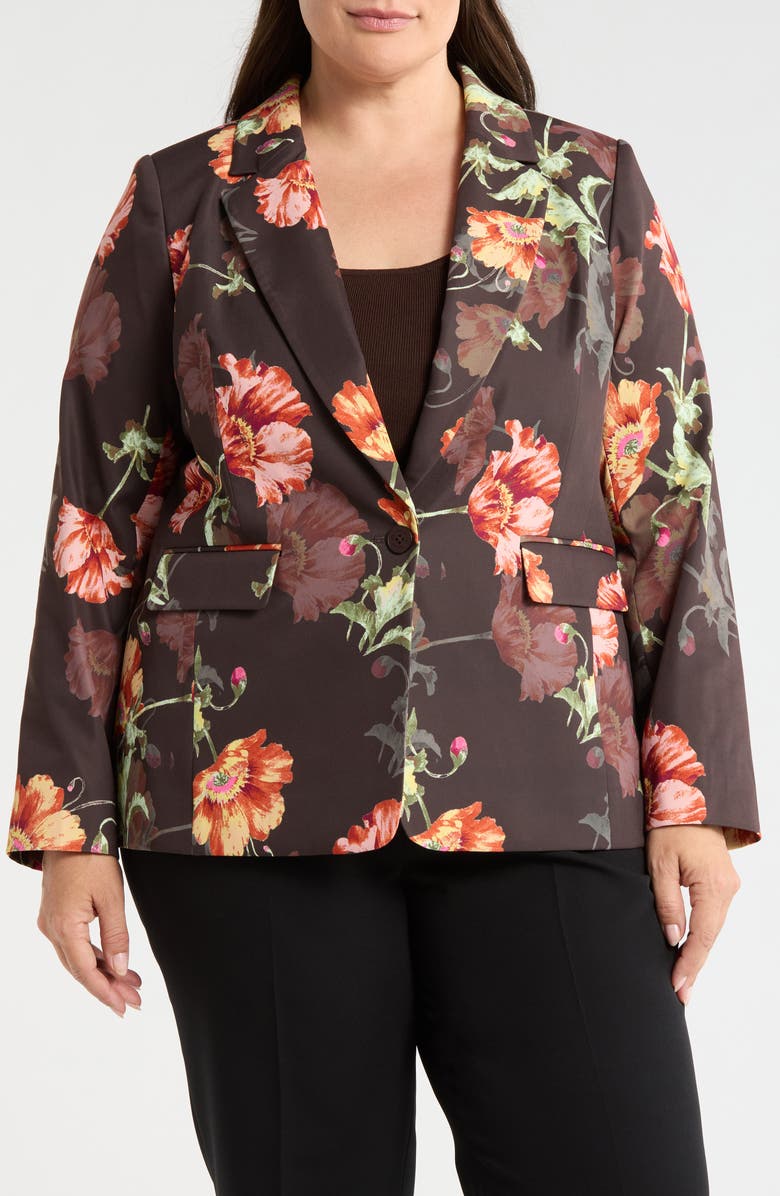 Tahari ASL Print Sateen Blazer, Alternate, color, Espresso Floral