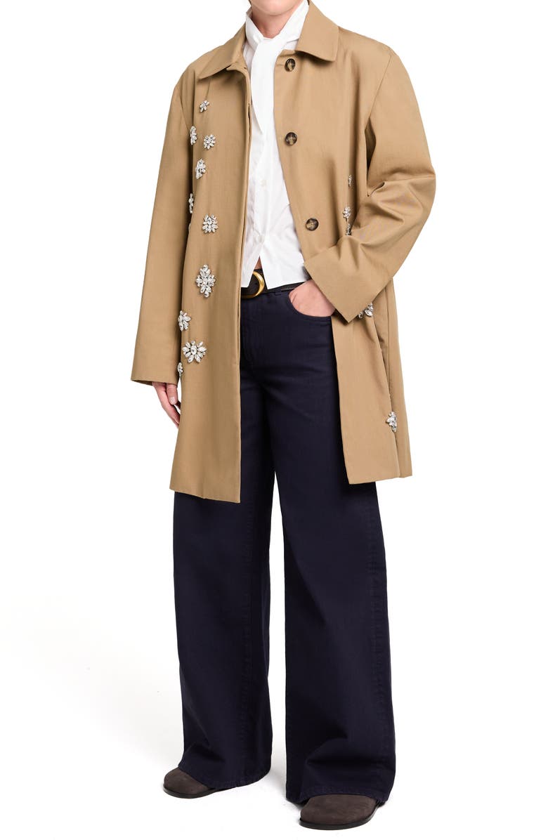 TWP Edinburgh Rhinestone Detail Cotton Coat, Alternate, color, British Khaki