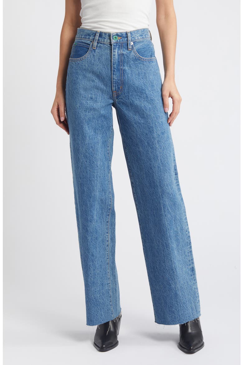 Grace High Waist Raw Hem Organic Cotton Wide Leg Jeans, Main, color, HEARTACHE