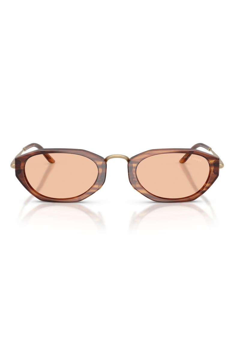 AX Armani Exchange 50mm Polarized Irregular Oval Sunglasses, Main, color, Striped Brown / Light Brown