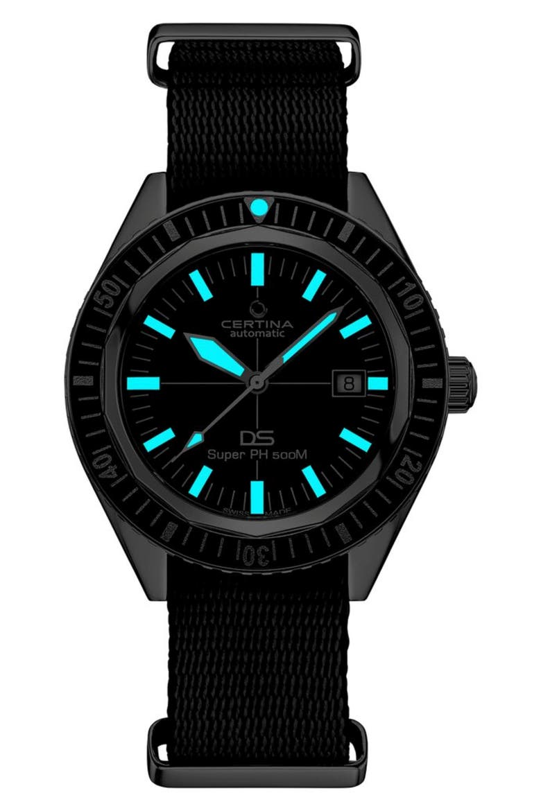 DS PH500M Automatic NATO Strap Watch, 43mm, Alternate, color, STAINLESS STEEL