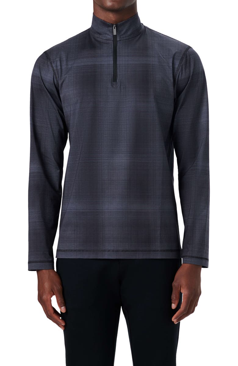 Bugatchi OoohCotton<sup>®</sup> Plaid Quarter Zip Pullover, Main, color, 