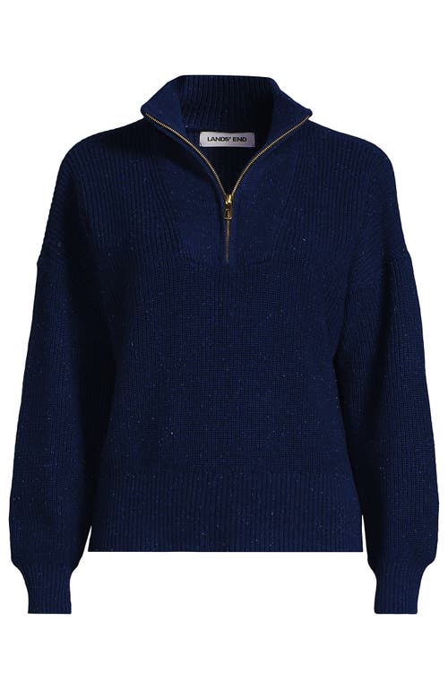 Lands' End Plus Size Drifter Floatback Jacquard Quarter Zip Sweater In Blue
