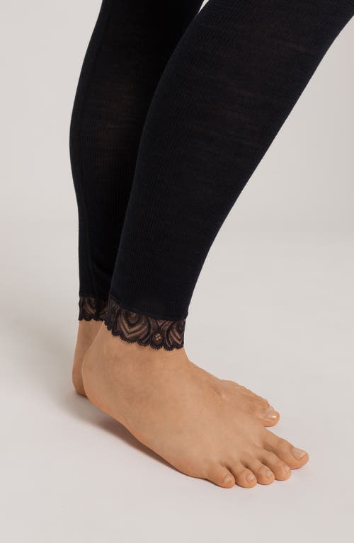 Hanro Lace Trim Merino Wool & Silk Rib Leggings In Black