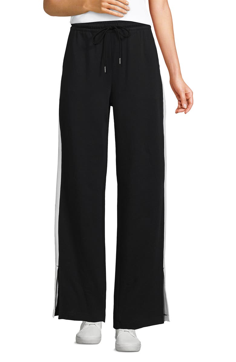 Lands' End Knit High Rise Relaxed Straight Leg Side Stripe Pants, Alternate, color, Black/White