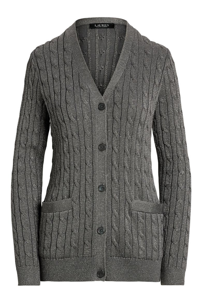 Metallic Cable Stitch Cardigan, Alternate, color, DECO PEWTER