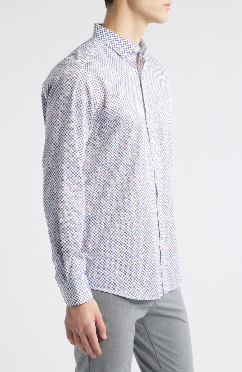 Johnston & Murphy Cross Link Print Button-Up Shirt, Alternate, color, White Multi