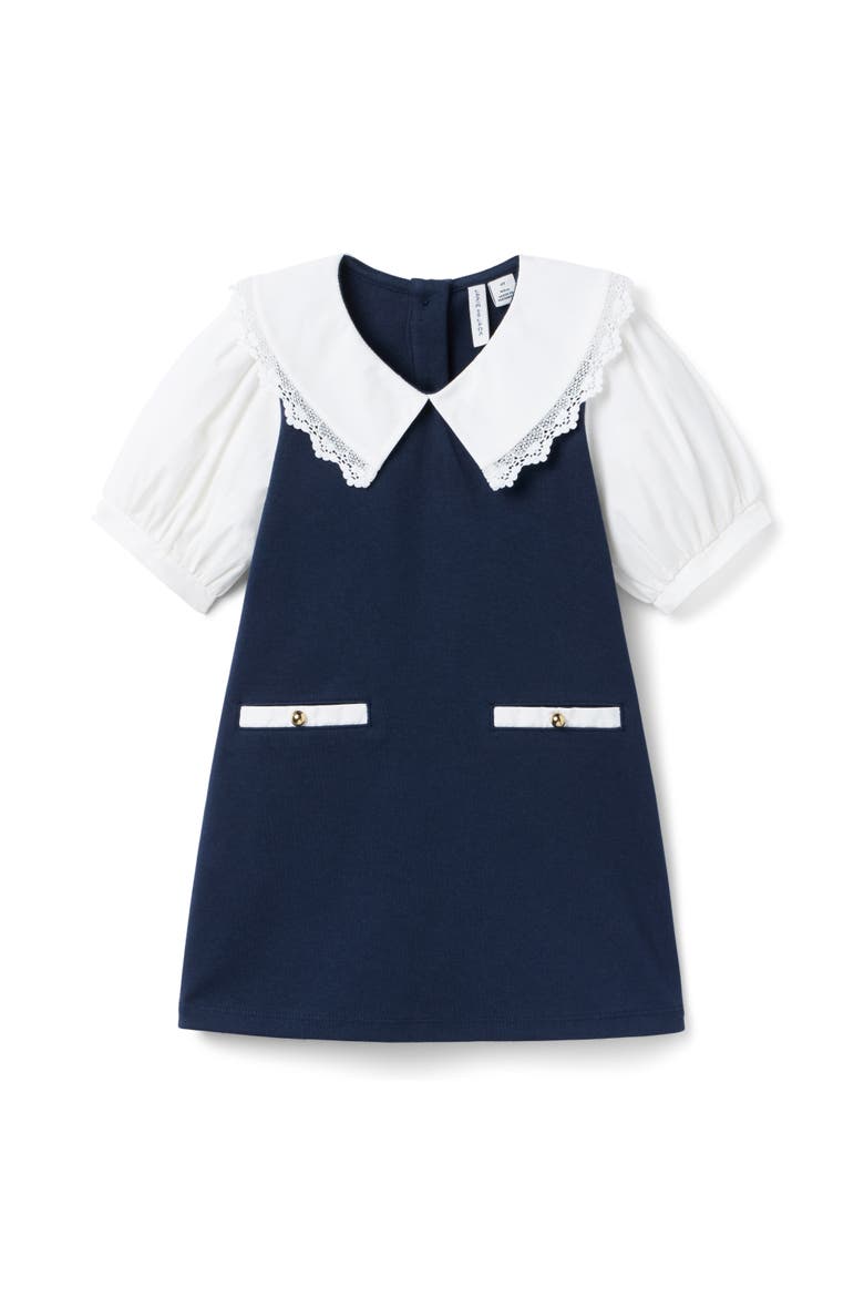 Lace Trim Collar Ponte Dress, Main, color, Blue