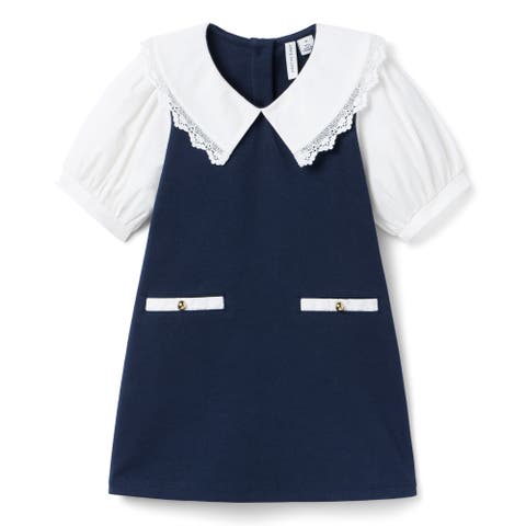 Lace Trim Collar Ponte Dress