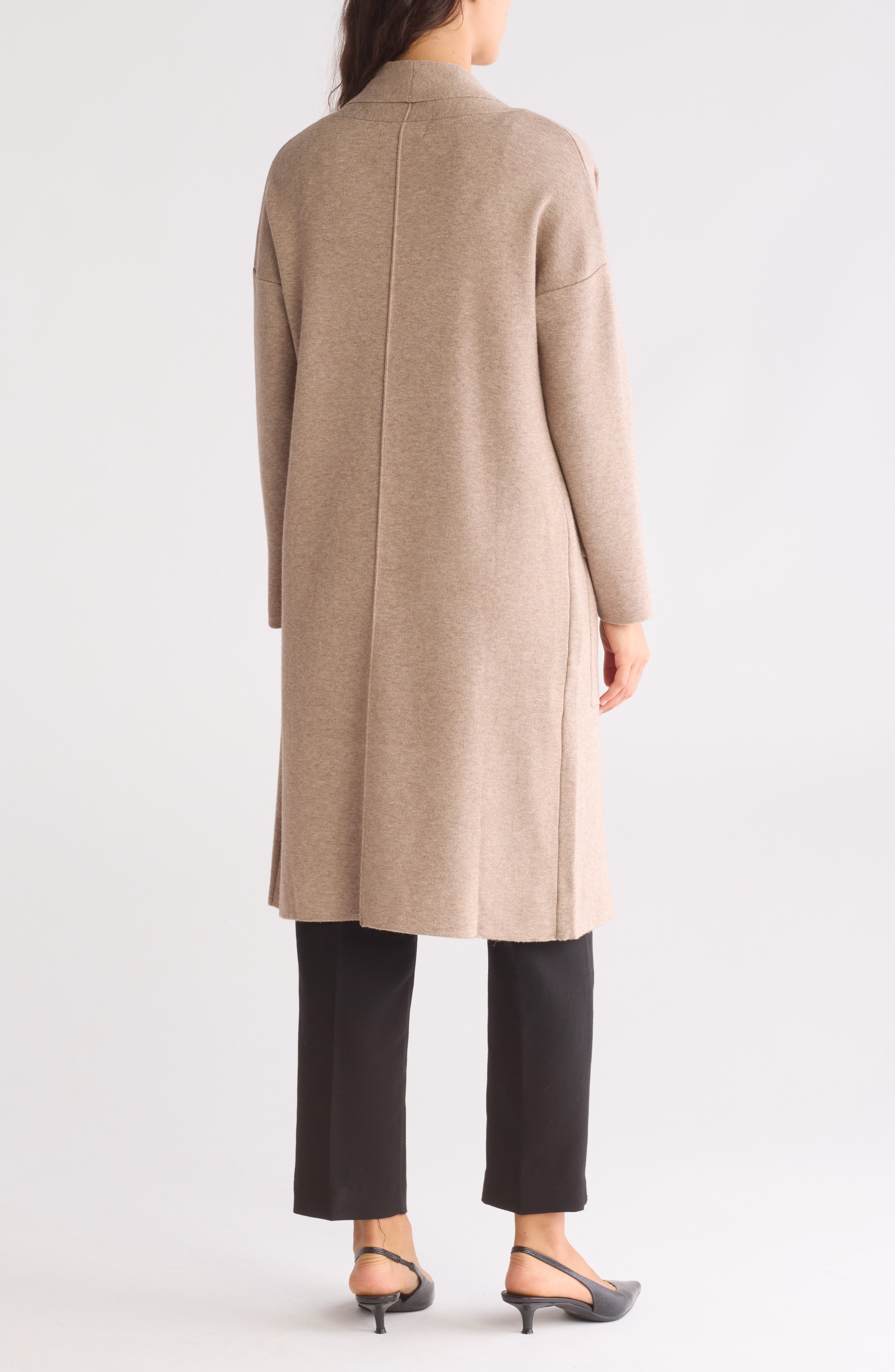Offen オッフェン pointedFRIN BEIGE & BLACK 38 Andrea Open Front Long Cardigan (Women) | Nordstromrack