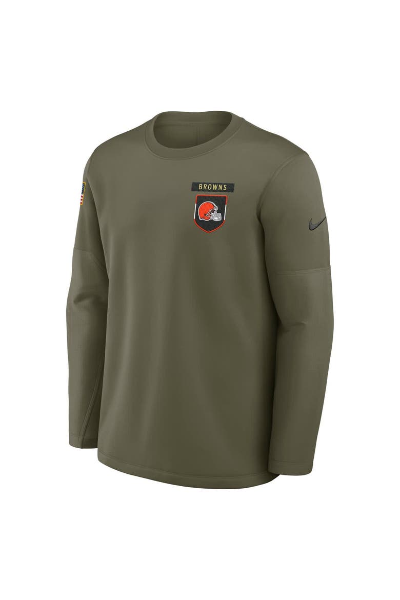 Men's Nike Olive Cleveland Browns 2025 Salute to Service Sideline Coaches Therma-FIT Long Sleeve Shirt, Alternate, color, Olive