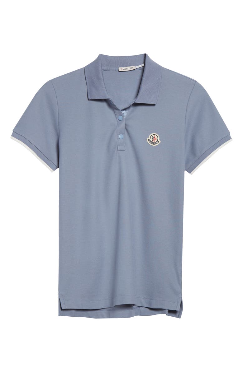Moncler Logo Patch Cotton Piqué Polo, Alternate, color, Rain Washed