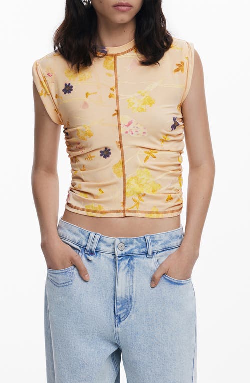 Desigual Floral Exposed Seam Top In Neutral