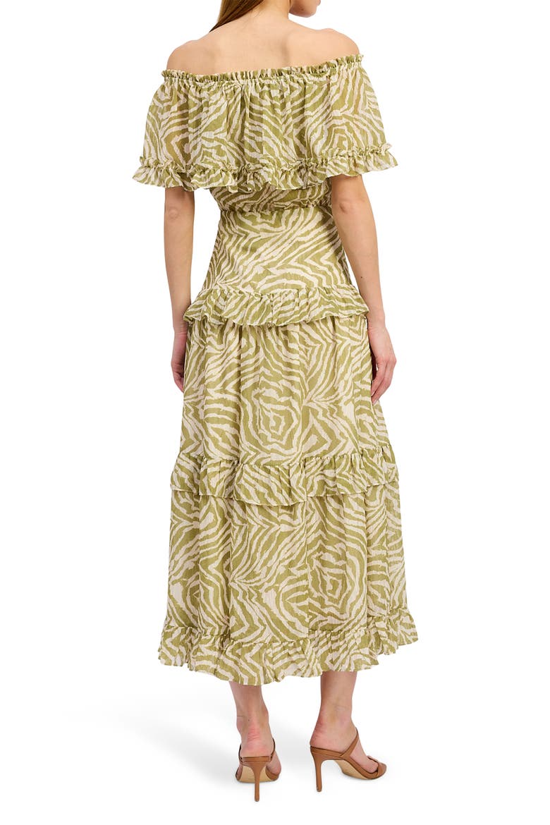 Skylar Off-the-Shoulder Midi Dress, Alternate, color, OFF WHITE CHARTREUSE