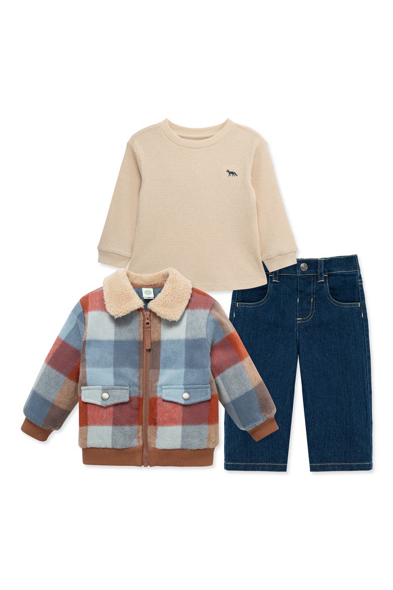 3-Piece Plaid Bomber Jacket, Shirt & Jeans Set, Main, color, PLAID