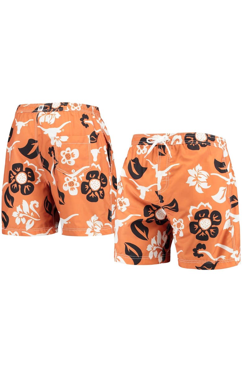Wes & Willy Men's Wes & Willy Texas Orange Texas Longhorns Floral Volley Logo Swim Trunks, Main, color,