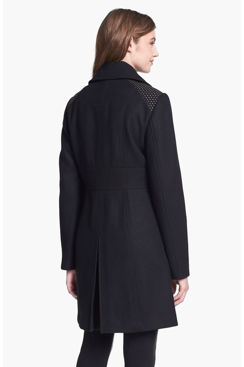 Studded Shoulder Walking Coat, Alternate, color, BLACK