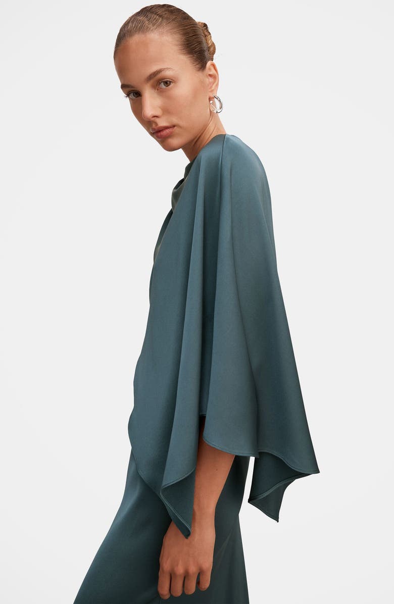 Ever New Zinnia Pleated Satin Cape Maxi Gown, Alternate, color, Crystal Teal