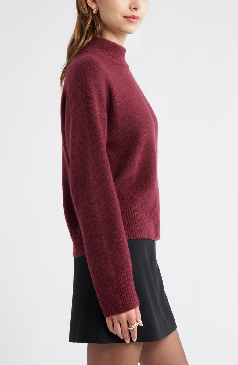 Open Edit Boxy Mock Neck Sweater, Alternate, color, Burgundy Tannin