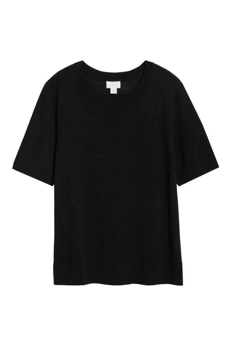 Short Sleeve Merino Wool Blend Sweater, Alternate, color, BLACK