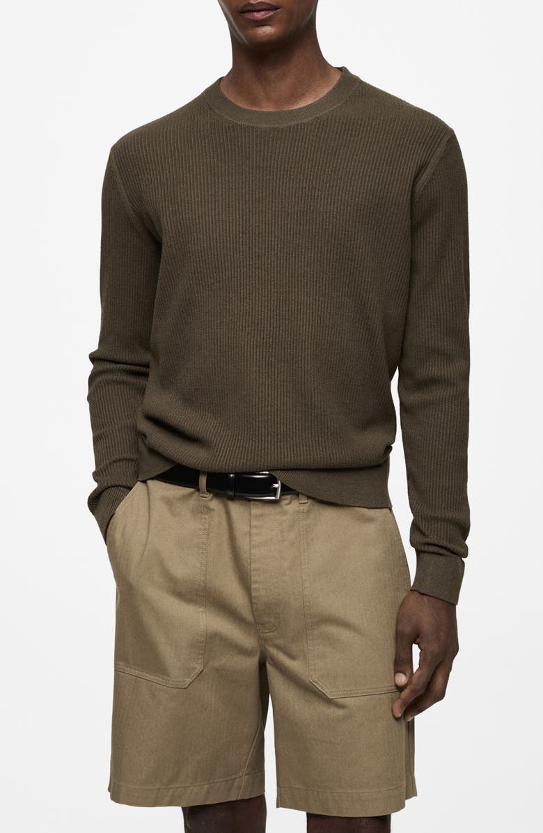 MANGO Rib Sweater, Main, color, Khaki Green