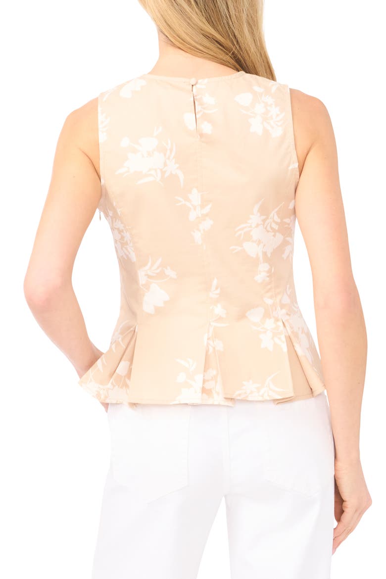 Floral Print Sleeveless Peplum Top, Alternate, color, TOFFEE