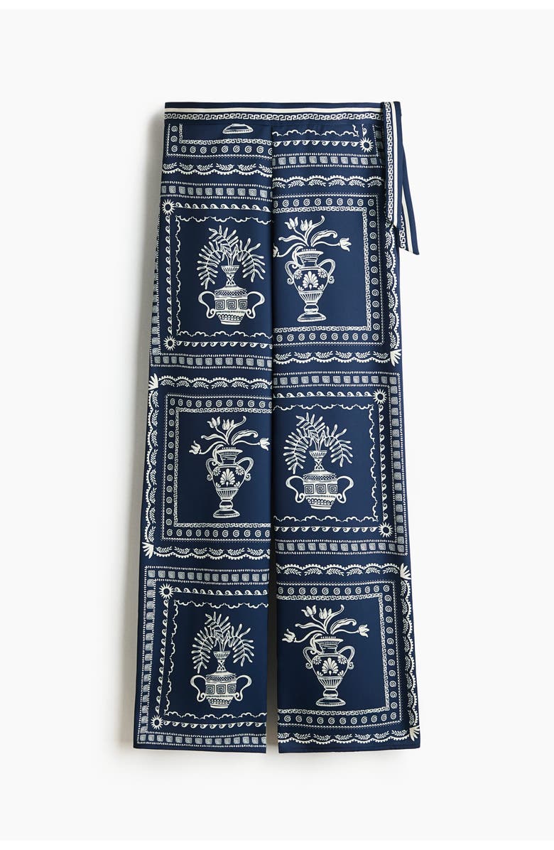 H&M Printed Tie-detail Trousers, Main, color, Dark Blue/Flowers