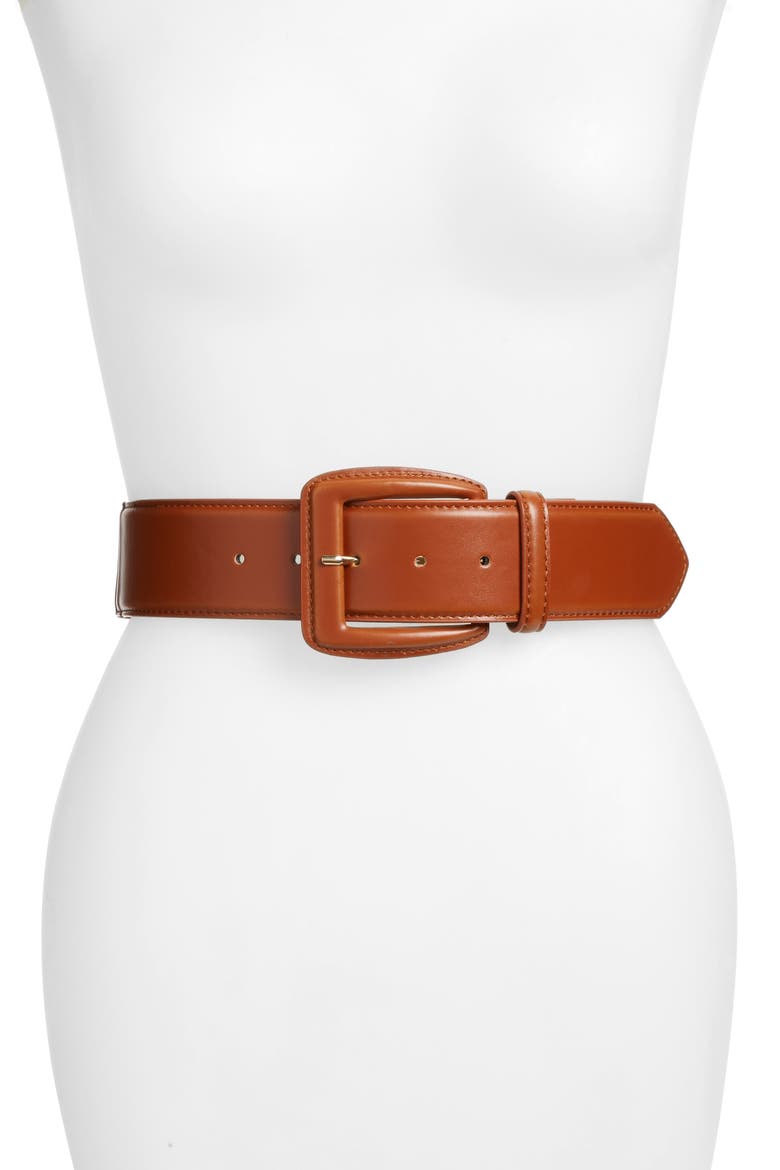 Faux Leather Stretch Belt, Main, color, COGNAC